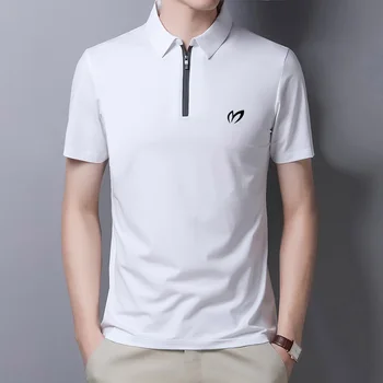 Летняя новая мужская футболка с короткими рукавами, хлопковая рубашка поло на молнии, мужской модный корейский приталенный крутой топ