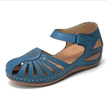 Клинья обувь для женщин на высоких каблуках сандалии летняя обувь искусственная 5.5 см клинья высокие каблуки круглый носок мелкой задняя планка выреза ретро