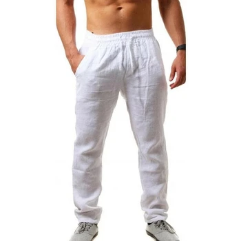 2022 Новые Мужские Хлопчатобумажные Льняные Брюки Мужские Летние Осенние Новые Дышащие Однотонные Льняные брюки с эластичным поясом Для фитнеса Уличная одежда