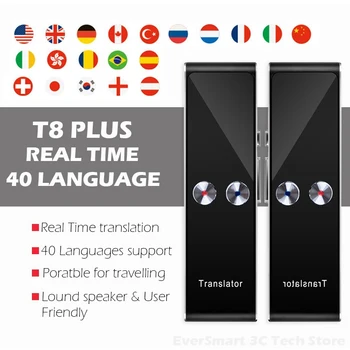Портативный многоязычный голосовой переводчик, T8 + Plus AI Переводчик, устройство мгновенного двустороннего перевода в реальном времени на 40 языков