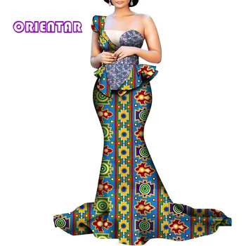 Женская одежда в Анкаре, модные топы с принтом в африканском стиле на одно плечо и длинные юбки для вечеринки, Элегантная одежда в африканском стиле Wy9300