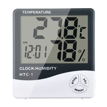 Для HTC-1 Высокоточный ЖК-цифровой термометр-гигрометр, электронный измеритель температуры и влажности в помещении, Часы, Метеостанция
