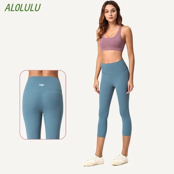 Бесшовные спортивные леггинсы AL0lulu, нейлоновые быстросохнущие штаны для йоги с логотипом, женские летние леггинсы с высокой талией для верховой езды, леггинсы для спортзала