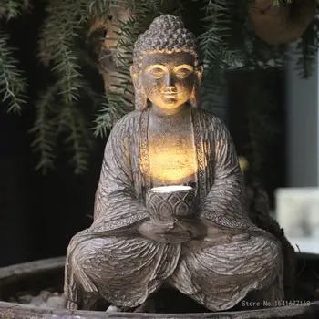 Китайская статуя Будды, уличная солнечная лампа, украшение двора, сада, офиса, домашнего крыльца, статуя Будды, скульптура, декор