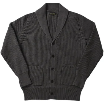 Вязаный кардиган для мужчин с воротником-шалью, толстый теплый зимний свитер, повседневный элегантный пуловер в стиле ретро для мужчин