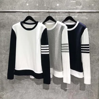 Толстовка TB THOM, Пуловер в стиле пэчворк, модный бренд, Классическая уличная одежда в полоску, Harajuku, Осенний Корейский Свободный Повседневный Пуловер