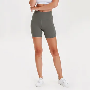 Женские спортивные шорты для фитнеса LuLu, Уличной Йоги, летние двухсторонние шорты с высокой талией, Сексуальные короткие брюки с карманами