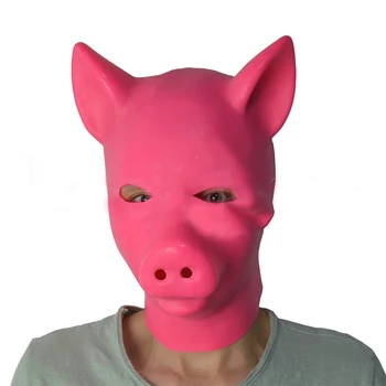 3D Розовая Латексная Форма для Капюшона Свиньи, Латексная Резиновая Фетиш-маска Животного с капюшоном животного на всю голову на молнии