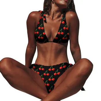Вишневый купальник-бикини, Пляжный женский купальник с принтом Бондажа, Высококачественный купальный костюм из двух частей