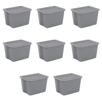 Коробка-тоут Sterilite на 18 галлонов Пластиковая, серая, Набор из 8 органайзеров для хранения органайзеров 23,12x18,12x14,88 Дюймов