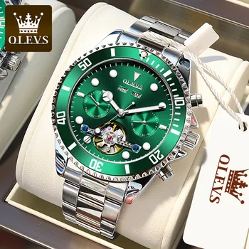OLEVS Топ люксовый бренд, мужские часы, модные водонепроницаемые полностью автоматические часы, выдалбливают наручные часы из нержавеющей стали, Оригинал