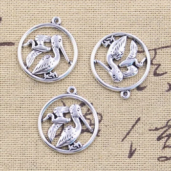 15 Шт. Подвески Птица Журавль 24x22 мм, подвески из Античного серебра, Поделки, Тибетские ювелирные изделия ручной работы