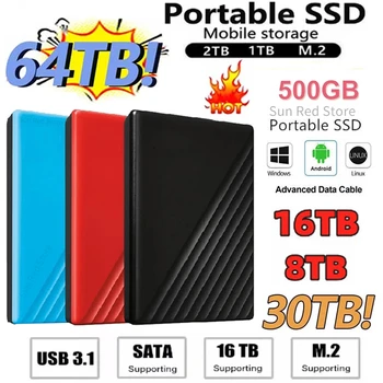 Портативный 100% Оригинальный SSD 64 ТБ Жесткий диск 1 ТБ/2 ТБ/4 ТБ/16 ТБ Внешний SSD Жесткий диск Типа C USB3.1 Жесткий диск USB Флэш-накопитель