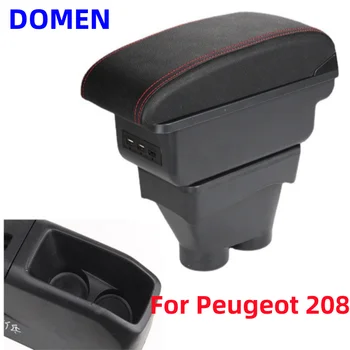 Для Peugeot 208 Коробка для Подлокотника Центральный Магазин Содержимого С Выдвижным Отверстием для Чашки Большое Пространство Двухслойный USB 2012-2018