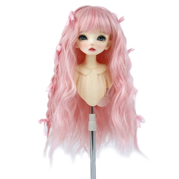 Бесплатная доставка по США 7-8 дюймовые кукольные волосы для 1/4 BJD SD MSD Аксессуары для кукол Розовый Длинный вьющийся синтетический парик по заводской цене