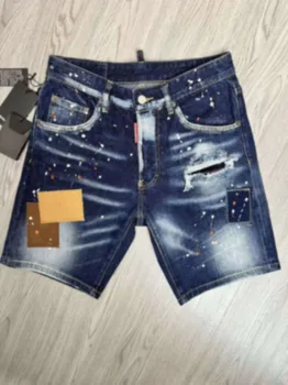 Летние Джинсовые шорты 2023SS, мужские джинсы D2, 5-точечный светло-выгоревший значок, стираемый, приталенный, повседневный, микроэластичный
