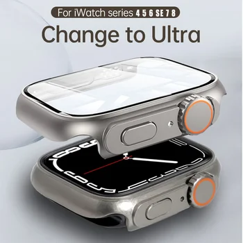 Фирменная крышка ПК для Apple Watch Case 45 мм 41 мм 44 мм 40 мм Обновление внешнего вида стекла 49 мм Превращение в ultra iWatch 8 7 SE 3 6 5 4