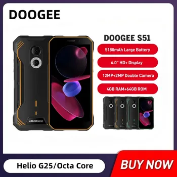 DOOGEE S51 Прочный Аккумулятор емкостью 5180 мАч Водонепроницаемый 6,0-дюймовый HD NFC Мобильный телефон12mp AI Двойная Камера Восьмиядерный 4 ГБ + 64 ГБ Смартфоны