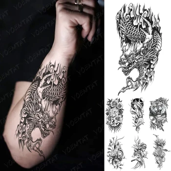 Китайский Черный Летающий дракон, Водонепроницаемая временная татуировка, Наклейка, Змеиный тотем, Мужские флеш-татуировки, Женские руки, Ноги, Боди-арт, Поддельная Татуировка