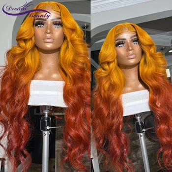 Омбре Оранжево-Имбирного цвета 13x4 Парики из человеческих волос на кружеве Для женщин, Волнистые бразильские Волосы Remy, предварительно выщипанные с детскими волосами