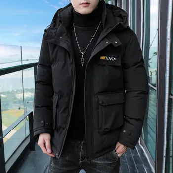 Зимняя новая куртка с хлопковой подкладкой, мужская короткая молодежная корейская версия свободного повседневного пальто бренда Tide с капюшоном и подкладкой, мужская