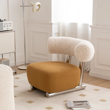 Одноместный диван-кресло в винтажном стиле ваби-саби, сетка из красной нержавеющей стали, дизайнерское легкое роскошное кресло для отдыха на салазках из овечьего флиса