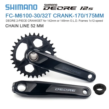 SHIMANO DEORE 1x12S FC-M6100 Коленчатый вал для горного велосипеда 1x12 скоростей 170/175 мм 30T/32T BB52 MT501/MT500 Оригинальные запчасти для коленчатого вала