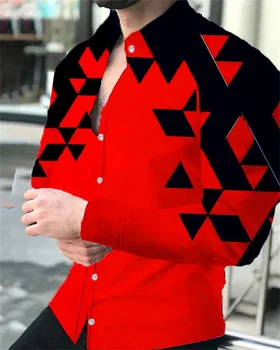 2023 мужская роскошная модная светская рубашка с лацканами, однобортный 3D принт в клетку, повседневная уличная мужская дизайнерская одежда с длинными рукавами
