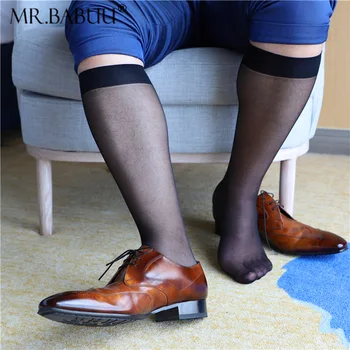 Сексуальные мужские прозрачные чулки средней длины, прозрачные деловые вечерние носки
