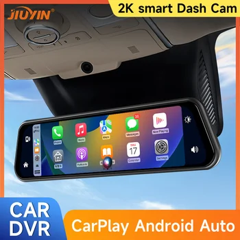 2 Камеры Dash Cam Carplay Android Автоматическое Зеркало заднего вида 2k Видеозапись WIFI Автомобильный радиоприемник DVR