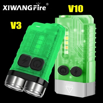 V3/V10 МИНИ светодиодный фонарик, флуоресцентный брелок, портативный супер яркий фонарик TYPE-C, USB зарядка, аварийный рабочий светильник