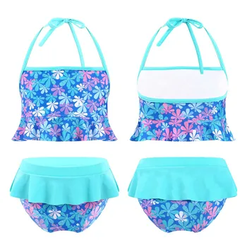 Новый детский купальник 2021 года, купальник из двух частей с цветочным принтом для девочек, Летние комплекты Бикини, Детский купальник, Прекрасный пляжный комплект для купания