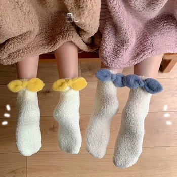 Женские носки из кораллового флиса Для девочек, домашние носки для сна, повседневные носки, толстые теплые удобные дышащие мягкие милые модные носки Осень-зима