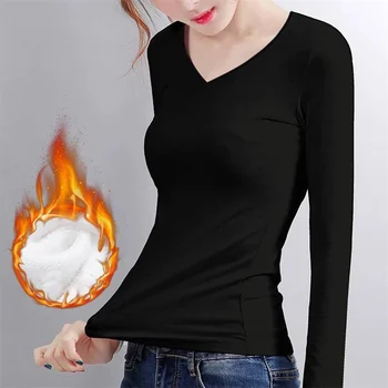 Женская осенне-зимняя нижняя рубашка с постоянной температурой Плюс бархатная футболка с длинными рукавами, тонкий бархатный топ из теплого волокна