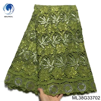 Зеленая ткань с блестками, белая африканская кружевная ткань с проушинами, гипюровая кружевная ткань 2022, африканское платье ML38G337/ML38G338/ML38G339