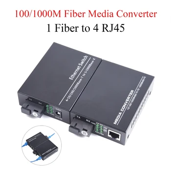 1 Пара Гигабитных Волоконно-оптических медиаконвертеров 10/100/1000 Мбит/с в однорежимном режиме от 1 волокна до 4 RJ45 UPC/APC SC-Port EU Power