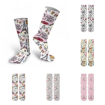 Модные женские хлопчатобумажные носки с Эйфелевой башней в Париже, повседневные женские носки с 3D принтом до щиколотки, забавный креативный носок для девочек в стиле Каваи Харадзюку