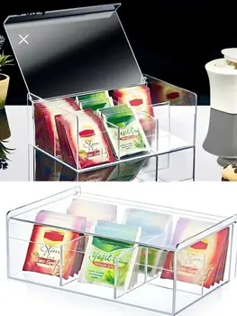 Коробка для чая с 6 отделениями, Держатель для хранения чая и кофе, Органайзер Akrilik, Прозрачный Кухонный Органайзер, коробка