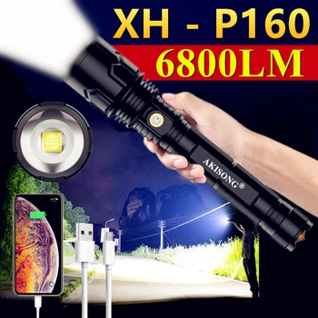 16CORE XHP160 Самый мощный светодиодный фонарик USB Зарядка Наружное освещение для кемпинга Охота Самооборона Мощный тактический фонарь