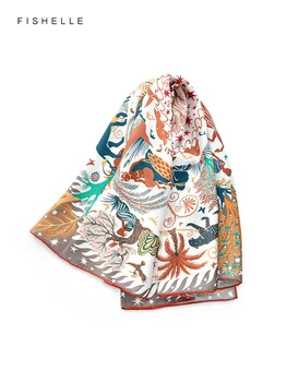 Шарф из 100% натурального шелка с принтом в стиле древнегреческой мифологии, женские роскошные шарфы-хиджабы из саржи из натурального шелка, женская шаль