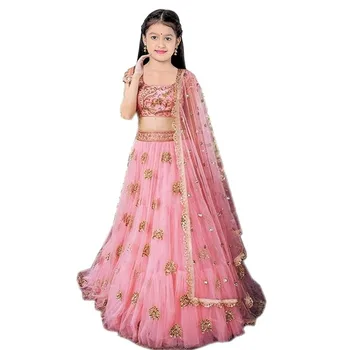 Детское платье в этническом стиле для девочек, розовая праздничная одежда в индийском стиле Lehenga Choli