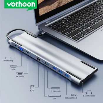 Vothoon 11 в 1 USB C Концентратор для мульти USB 3.0 HDMI-совместимый кард-ридер USB-C 3.1 Разветвитель для док-станции ноутбуков MacBook