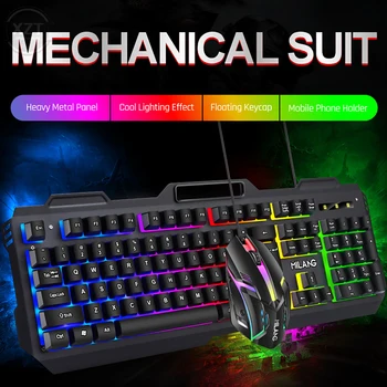 2023 T806 Металлическая Железная Пластина Манипулятор Feel Game Usb Проводной teclado Красочные Светящиеся Подвесные Колпачки для ключей Клавиатура Мышь Набор