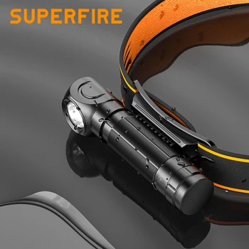 Новая светодиодная фара SUPERFIRE TH04, перезаряжаемая под углом 90 °, фара 18650, фонарик с магнитом-индикатором, хвостовая вспышка на голове
