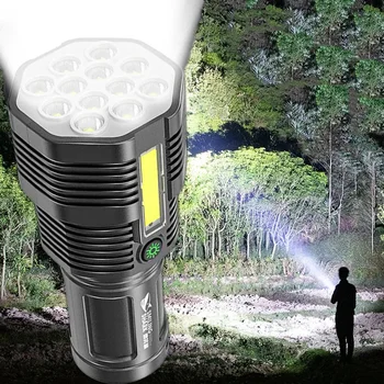 Сильный Мощный светодиодный фонарик, Тактический фонарь, перезаряжаемый через USB, 4 режима, Водонепроницаемая лампа, Ультра яркий фонарь, Кемпинг, Рыбалка