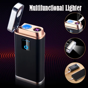 USB-плазменная двухдуговая зажигалка, многофункциональный светодиодный фонарик с мобильным питанием, зажигалка для выживания на открытом воздухе