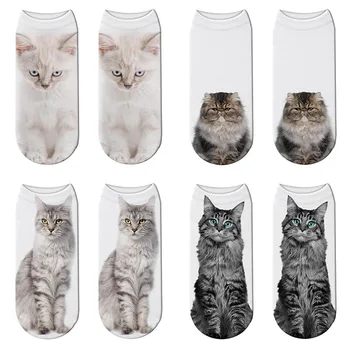Новые Модные хлопчатобумажные носки с 3D принтом животных Для женщин, Повседневные носки Унисекс с милым мультяшным котом, Зимние детские подарочные носки для спортивной команды, мужские носки